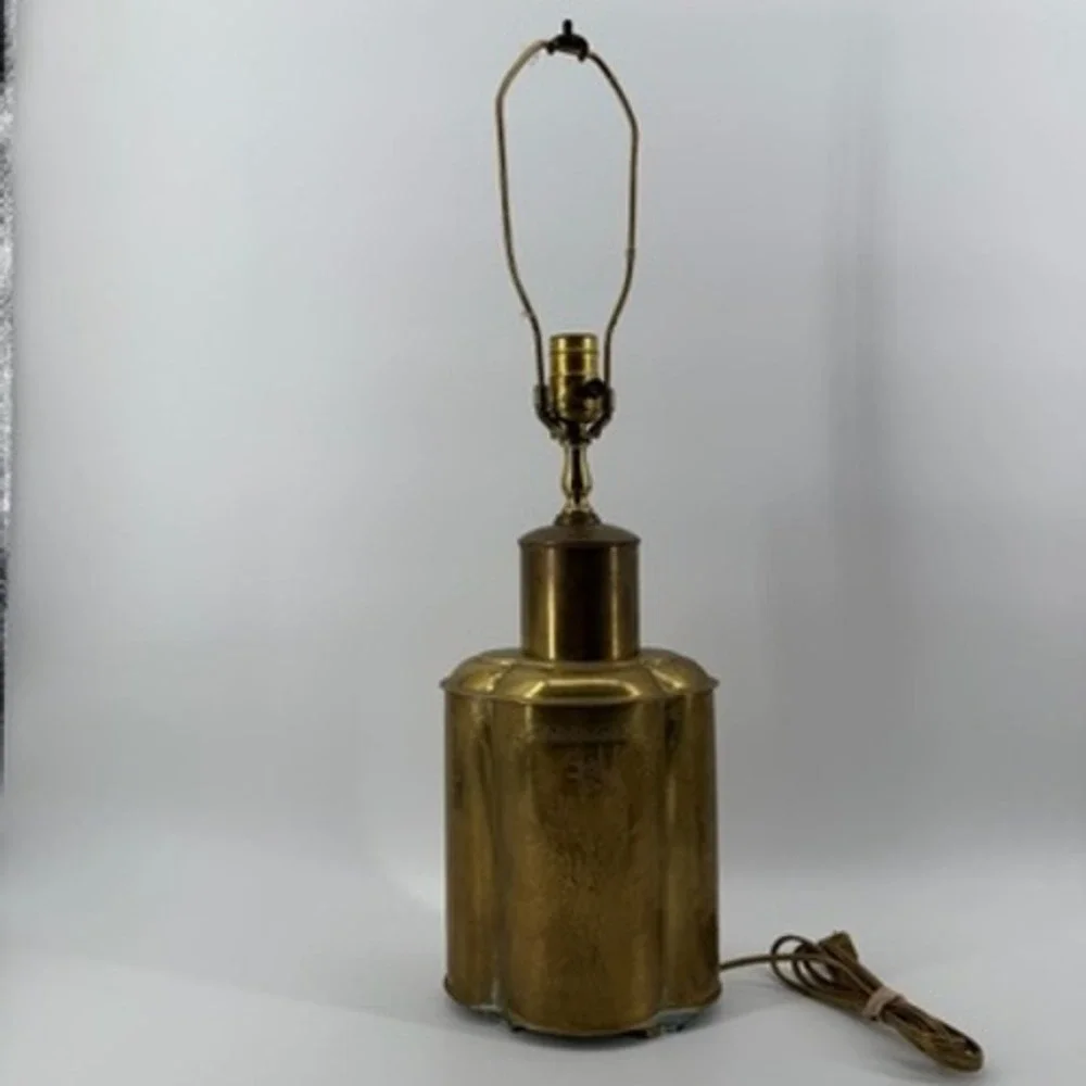 Vintage Brass Table Lamp‎ Asian Etched Bird Floral Bamboo Design Oriental Style